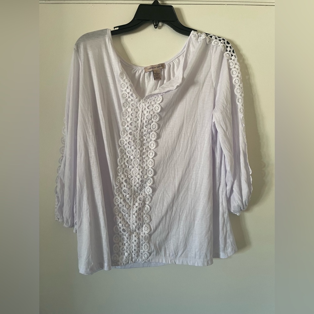 Carolyn tailor White lace blouse with 3/4 sleeves #blouse